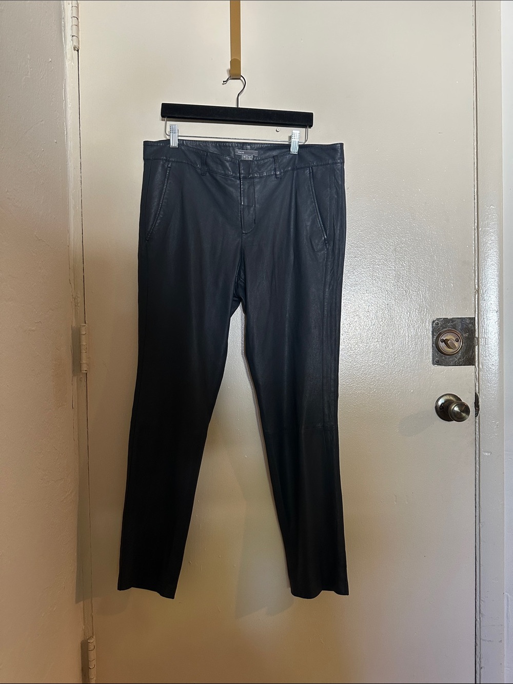 Vince Blue  Leather Solid Regular Women's Pants Size 12